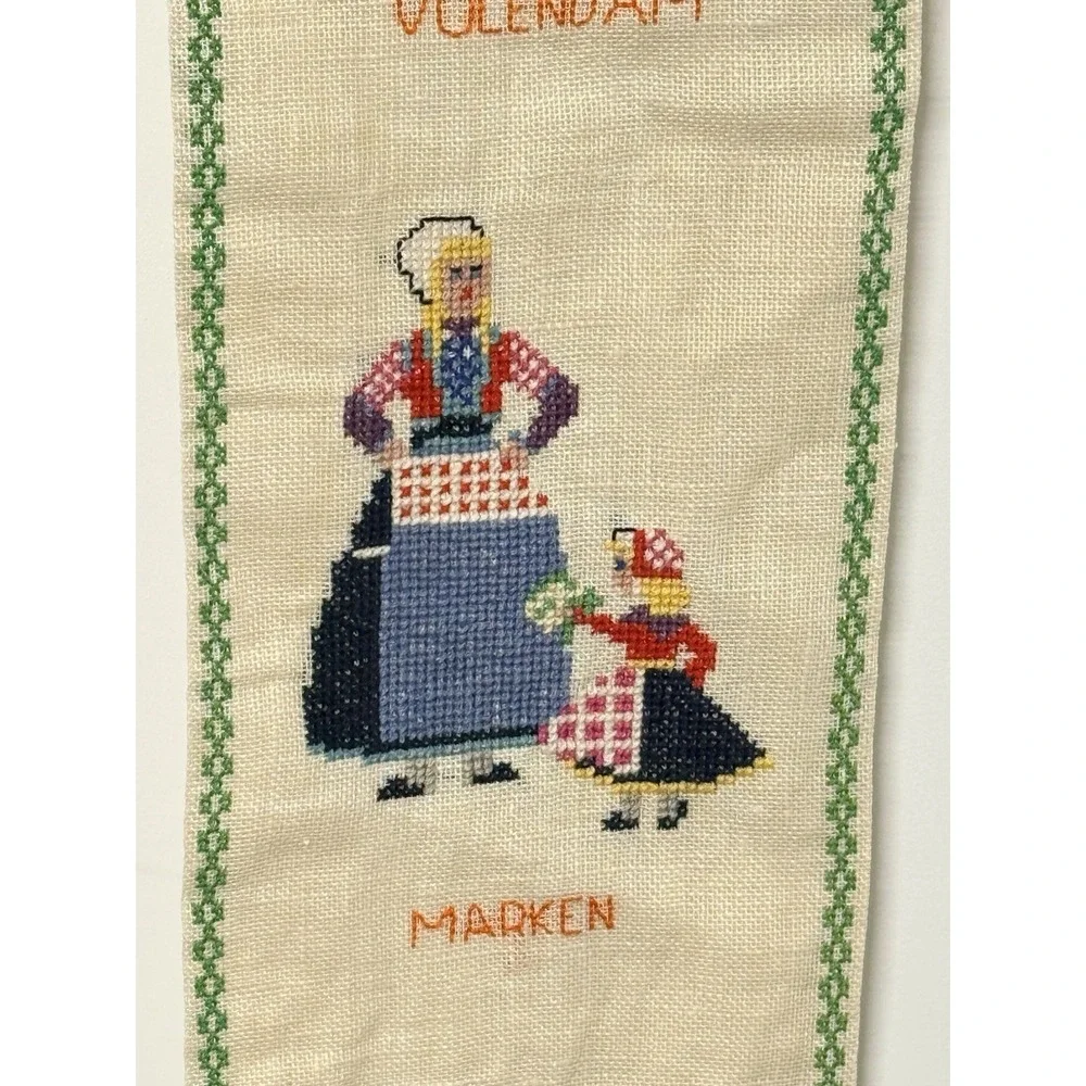 Vintage Dutch Needlepoint Bell Pull Wall Hanging Folk Costume Sampler 45in #12